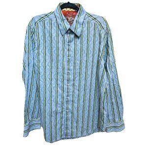 Robert Graham Men's Blue Green Striped Geometric Shape Button Up Shirt Large